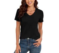 KevaMolly V Neck Basic T Shirts for Women UPF 50+ Short Sleeve 2025 Summer Trendy Tops Solid Casual Loose Fit Tee Shirt, Black, XL