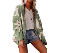 KevaMolly Womens Cardigan Sweater Sherpa Star Pattern Textured Sweater Cardigan with Pockets Casual Knit Coat, Green, M