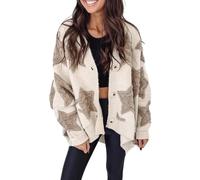 KevaMolly Womens Cardigan Sweater Sherpa Star Pattern Textured Sweater Cardigan with Pockets Casual Knit Coat, Z Apricot, XXL