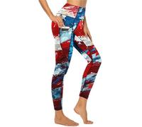 KevaMolly Women's Workout Leggings with Pockets 4th of July High Waisted Tummy Control Stretch Activewear Running Yoga Pants, Red Blue, M