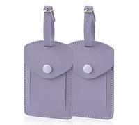 Kevancho Leather Luggage Tags for Men Women, Suitcase Labels Baggage Bag Tag ID Tags with Full Back Privacy Cover for Cruise Ships, Travel Accessories Tags Set of 2 PCS (Purple 01)