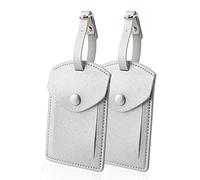 Kevancho Leather Luggage Tags for Men Women, Suitcase Labels Baggage Bag Tag ID Tags with Full Back Privacy Cover for Cruise Ships, Travel Accessories Tags Set of 2 PCS (Silver 01)