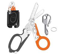 Kevanry 6 in 1 Foldable Trauma Shears with Scissors Pliers & 24 in 1 Multi-Tool Key,Emergency Response Shears with Strap Cutter&Glass Breaker,Rescue Scissors for Outdoor Camping (Black+Orange)