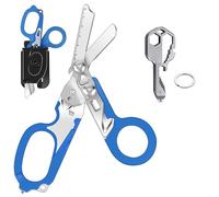 Kevanry 6 in 1 Multi-Function Foldable Trauma Shears with Scissors Pliers & 24 in 1 Multi-Tool Key,Emergency Response Shears with Strap Cutter&Glass Breaker,Rescue Scissors for Outdoor Camping (Blue)