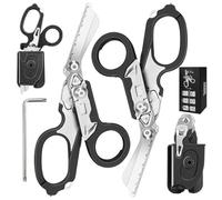 Kevanry Pack of 2 6-in-1 Trauma Scissors with Holster, Multifunctional Rescue Scissors with Belt Cutter & Glass Breaker for Outdoor, Camping, Emergency Service, First Aid, Survival Tools - Black