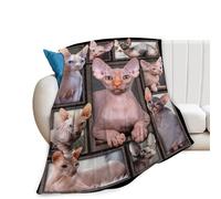 Kevcer Sphynx Cat Blanket Sphynx Gifts and Decor Cute Cat Throw Blanket Cat Blanket for Girls Women Kids Adults Soft Warm Cozy Fleece Blanket for Couch Sofa Bed 80"x60"