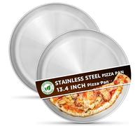 Kevenal Stainless Steel Pizza Pans 13.4 inch, Pizza-Pan for Oven, Steel Pizza Tray, Round Pizza Plate Set of 2 (Extra Thick)