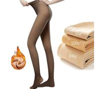 KEVGNRO Belle's Translucent Superstretch Pantyhose Leggings, Fake Translucent Warm Fleece Pantyhose Women Lined Thermal Winter Tights (Black,S/M 220g)
