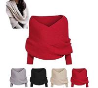 KEVGNRO Snowfall Sweater Scarf with Sleeves, Women Knit Sweater Tops Scarf, Autumn winter Elegant Large Scarf Wraps (Red,One Size)