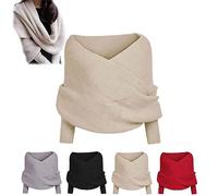 KEVGNRO Snowfall Sweater Scarf with Sleeves, Women Knit Sweater Tops Scarf, Autumn winter Elegant Large Scarf Wraps (White,One Size)