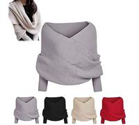 KEVGNRO Snowfall Sweater Scarf with Sleeves, Women Knit Sweater Tops Scarf, Autumn winter Elegant Large Scarf Wraps (Grey,One Size)