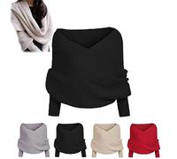 KEVGNRO Snowfall Sweater Scarf with Sleeves, Women Knit Sweater Tops Scarf, Autumn winter Elegant Large Scarf Wraps (Black,One Size)