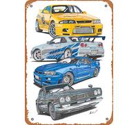 Keviewly Vintage Look Metal Sign - Cars Fast and Furious Skyline - 8 x 12 Tin Sign
