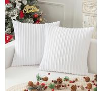 Kevin Textile 2 Pack Decorations Super Soft Striped Corduroy Large Throw Pillow Sham Cushion Cover Living Room, 20 x 20 Inch (50cm), Pure White