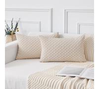 Kevin Textile Boho Cushion Covers 30 x 50 cm Set of 2 Soft Striped Corduroy Decorative Rectangular Lumbar 12x20 Inch Pillowcases with Invisible Zipper for Chair Couch Sofa Bedroom, Cream White