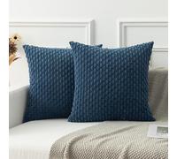 Kevin Textile Boho Cushion Covers 40 x 40 cm Set of 2 Soft Striped Corduroy Decorative Square Cushions Covers 16x16 Inch Pillowcases with Invisible Zipper for Chair Couch Sofa Bedroom, Dusty Blue
