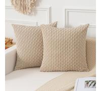 Kevin Textile Boho Cushion Covers 45 x 45 cm Set of 2 Soft Striped Corduroy Decorative Square Cushions Covers 18x18 Inch Pillowcases with Invisible Zipper for Chair Couch Sofa Bedroom, Beige