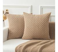 Kevin Textile Boho Cushion Covers 45 x 45 cm Set of 2 Soft Striped Corduroy Decorative Square Cushions Covers 18x18 Inch Pillowcases with Invisible Zipper for Chair Couch Sofa Bedroom, Tan