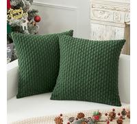 Kevin Textile Boho Cushion Covers 50 x 50 cm Set of 2 Soft Striped Corduroy Decorative Square Cushions Covers 20x20 Inch Pillowcases with Invisible Zipper for Chair Couch Sofa Bedroom, Dark Green