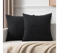 Kevin Textile Boho Cushion Covers 50 x 50 cm Set of 2 Soft Striped Corduroy Decorative Square Cushions Covers 20x20 Inch Pillowcases with Invisible Zipper for Chair Couch Sofa Bedroom, Black