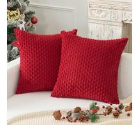 Kevin Textile Boho Cushion Covers 50 x 50 cm Set of 2 Soft Striped Corduroy Decorative Square Cushions Covers 20x20 Inch Pillowcases with Invisible Zipper for Chair Couch Sofa Bedroom, Burgundy