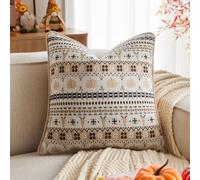 Kevin Textile Cozy Cushion Covers 45x45cm Set of 1, Jacquard Knit Soft Cushion Case with Wool Blend, Pumpkin & Moose Pattern for Halloween Christmas Fall Rustic Home Decor, Beige