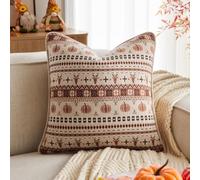 Kevin Textile Cozy Cushion Covers 45x45cm Set of 1, Jacquard Knit Soft Cushion Case with Wool Blend, Pumpkin & Moose Pattern for Halloween Christmas Fall Rustic Home Decor, Rust