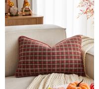 Kevin Textile Cozy Plaid Throw Pillow Covers 30x50cm Set of 1, Soft & Thick Vintage Autumn Farmhouse Decorative Cushion Covers for Couch Sofa Living Room, Brick Red