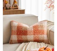 Kevin Textile Cozy Plaid Throw Pillow Covers 30x50cm Set of 1, Soft & Thick Vintage Autumn Farmhouse Decorative Cushion Covers for Couch Sofa Living Room, Orange