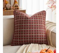 Kevin Textile Cozy Plaid Throw Pillow Covers 45x45cm Set of 1, Soft & Thick Vintage Autumn Farmhouse Decorative Cushion Covers for Couch Sofa Living Room, Brick Red