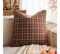 Kevin Textile Cozy Plaid Throw Pillow Covers 45x45cm Set of 1, Soft & Thick Vintage Autumn Farmhouse Decorative Cushion Covers for Couch Sofa Living Room, Rust
