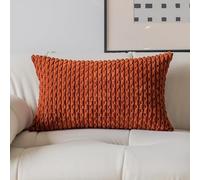 Kevin Textile Fall 12x20 Inch Pillow Cover 1 Pack Boho Decorative Soft Striped Corduroy Lumbar Farmhouse Solid Color Accent Rectangle Cushion Case for Living Room Couch Sofa Bed, Burnt Brick