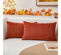 Kevin Textile Fall Lumbar Pillow Covers Solid Striped Velvet Corduroy Couch Chair Autumn Oblong Cushion Cover Throw Pillow for Baby Toddler Nap, 12 x 20, 2 Pack, Burnt Brick
