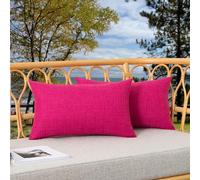 Kevin Textile Outdoor Waterproof Cushion Covers 30x50 cm Set of 2 Checkered Texture Faux Linen Water Resistant Seat Cushions Cover 12x20 Inch for Garden Patio Couch Sofa Chair Seats, Hot Pink