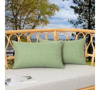 Kevin Textile Outdoor Waterproof Cushion Covers 30x50 cm Set of 2 Checkered Texture Faux Linen Water Resistant Seat Cushions Cover 12x20 Inch for Garden Patio Couch Sofa Chair Seats, Sage Green