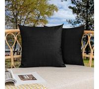 Kevin Textile Outdoor Waterproof Cushion Covers 45x45 cm Set of 2 Checkered Texture Faux Linen Water Resistant Seat Cushions Cover 18x18 Inch for Garden Patio Couch Sofa Chair Seats, Black