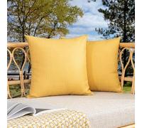 Kevin Textile Outdoor Waterproof Cushion Covers 45x45 cm Set of 2 Checkered Texture Faux Linen Water Resistant Seat Cushions Cover 18x18 Inch for Garden Patio Couch Sofa Chair Seats, Yellow