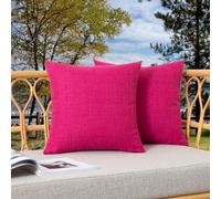 Kevin Textile Outdoor Waterproof Cushion Covers 50x50 cm Set of 2 Checkered Texture Faux Linen Water Resistant Seat Cushions Cover 20x20 Inch for Garden Patio Couch Sofa Chair Seats, Hot Pink