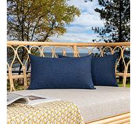 Kevin Textile Outdoor Waterproof Lumbar Pillow Covers 12x24 Inch Pack of 2 Checkered Decorative Rectangle Cushion Throw Pillowcases Shell for Patio Tent Garden Couch Bed Sofa Blue