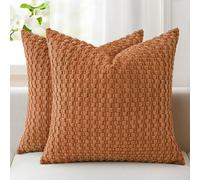 Kevin Textile Soft Corduroy Cushion Covers 45 x 45 cm Set of 2, Soft Granule Decorative Square Cushions Covers 18x18 Inch with Invisible Zipper for Chair Couch Sofa Bedroom, Burnt Orange