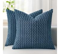 Kevin Textile Soft Corduroy Cushion Covers 45 x 45 cm Set of 2, Soft Granule Decorative Square Cushions Covers 18x18 Inch with Invisible Zipper for Chair Couch Sofa Bedroom, Dusty Blue