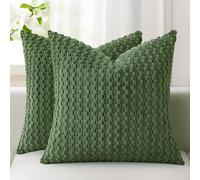 Kevin Textile Soft Corduroy Cushion Covers 45 x 45 cm Set of 2, Soft Granule Decorative Square Cushions Covers 18x18 Inch with Invisible Zipper for Chair Couch Sofa Bedroom, Moss Green