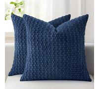 Kevin Textile Soft Corduroy Cushion Covers 45 x 45 cm Set of 2, Soft Granule Decorative Square Cushions Covers 18x18 Inch with Invisible Zipper for Chair Couch Sofa Bedroom, Navy Blue