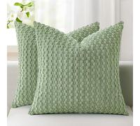 Kevin Textile Soft Corduroy Cushion Covers 45 x 45 cm Set of 2, Soft Granule Decorative Square Cushions Covers 18x18 Inch with Invisible Zipper for Chair Couch Sofa Bedroom, Sage Green