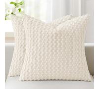 Kevin Textile Soft Corduroy Cushion Covers 45 x 45 cm Set of 2, Soft Granule Decorative Square Cushions Covers 18x18 Inch with Invisible Zipper for Chair Couch Sofa Bedroom, Cream White