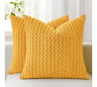 Kevin Textile Soft Corduroy Cushion Covers 45 x 45 cm Set of 2, Soft Granule Decorative Square Cushions Covers 18x18 Inch with Invisible Zipper for Chair Couch Sofa Bedroom, Yellow