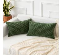 Kevin Textile Spring Boho Cushion Covers 30 x 50 cm Set of 2 Soft Striped Corduroy Decorative Rectangular Lumbar 12x20 Inch Pillowcases with Invisible Zipper for Chair Couch Sofa Bedroom, Moss Green
