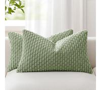 Kevin Textile Spring Boho Cushion Covers 30 x 50 cm Set of 2 Soft Striped Corduroy Decorative Rectangular Lumbar 12x20 Inch Pillowcases with Invisible Zipper for Chair Couch Sofa Bedroom, Sage Green