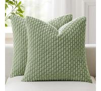 Kevin Textile Spring Boho Cushion Covers 45 x 45 cm Set of 2 Soft Striped Corduroy Decorative Square Cushions Covers 18x18 Inch with Invisible Zipper for Chair Couch Sofa Bedroom, Sage Green