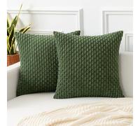 Kevin Textile Spring Boho Cushion Covers 45 x 45 cm Set of 2 Soft Striped Corduroy Decorative Square Cushions Covers 18x18 Inch Pillowcases Invisible Zipper for Chair Couch Sofa Bedroom, Moss Green